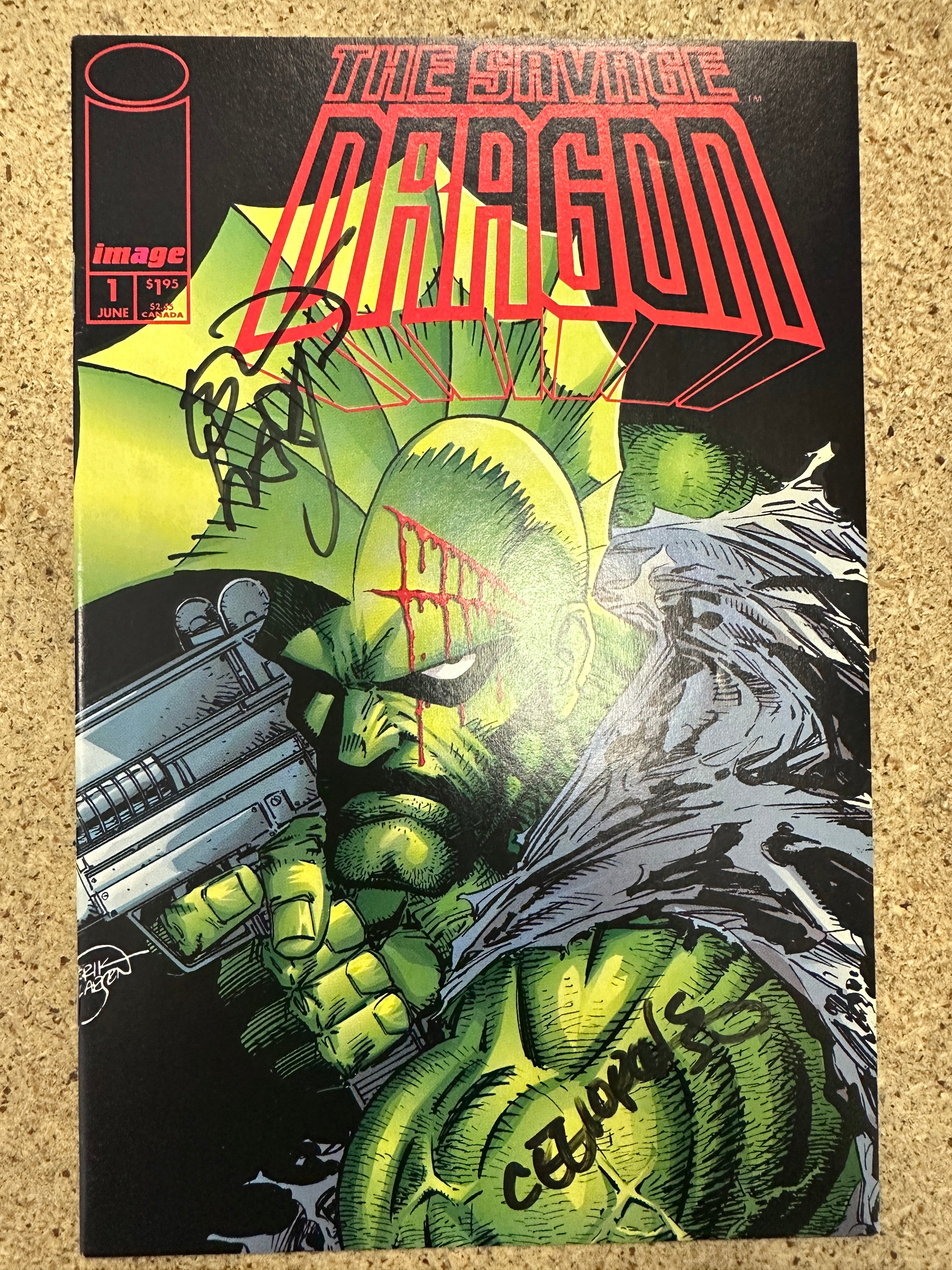 The Savage Dragon #1 1993 signed by Erik Larsen & John Cebollero w