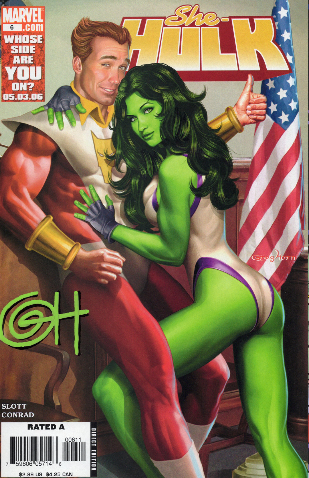 She Hulk 6, Signed by Greg Horn w/ COA