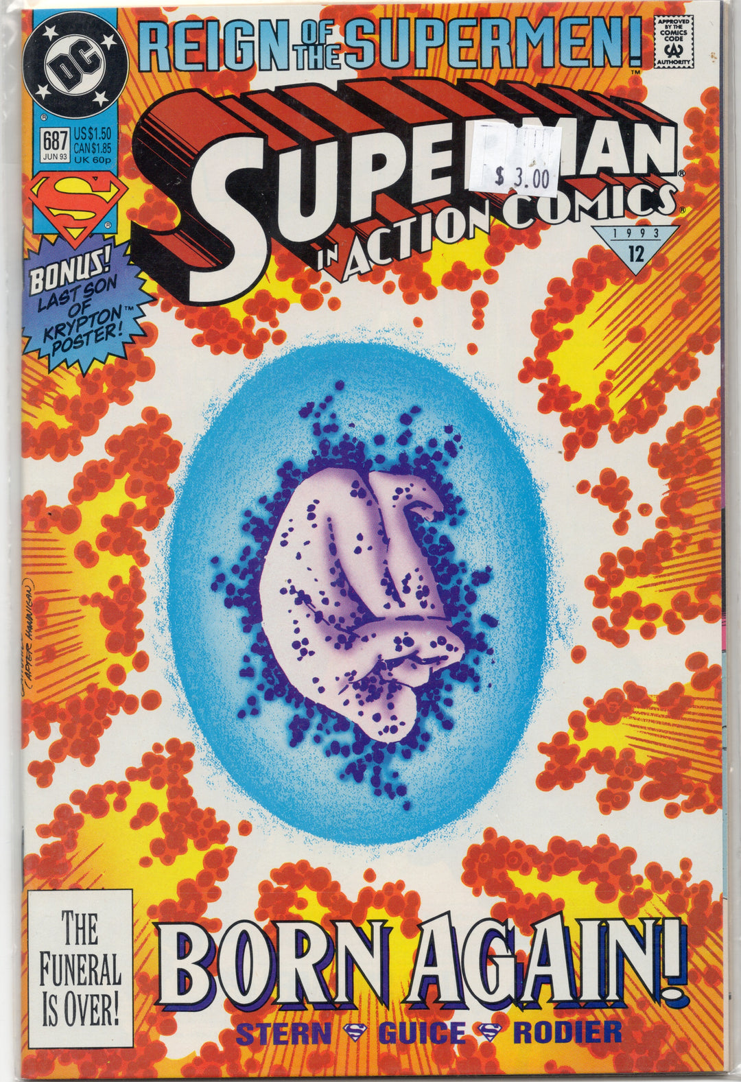 Superman Action Comics # 687 w/ Last Son of Krypton Poster