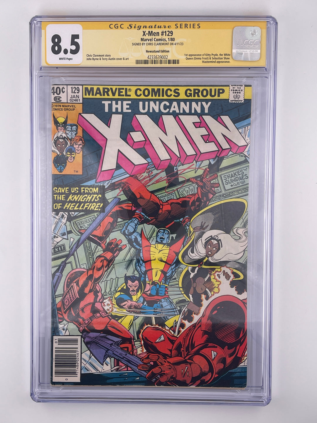 X-Men #129, CGC 8.5, 1st app Kitty Pride, Emma Front, Signed by Claremont