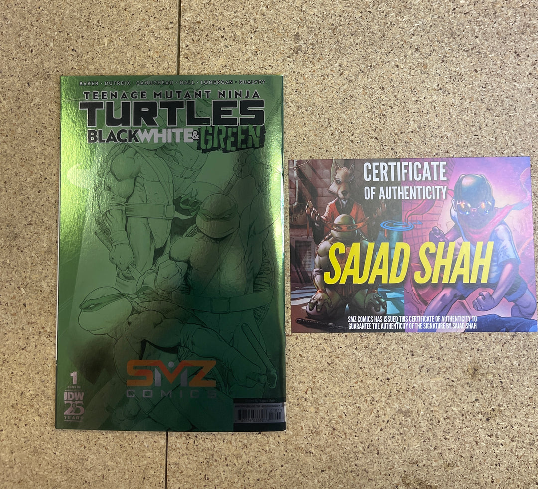 Teenage Mutant Ninja Turtles Black White & Green #1 Sajad Shah SMZ Foil Virgin Signature