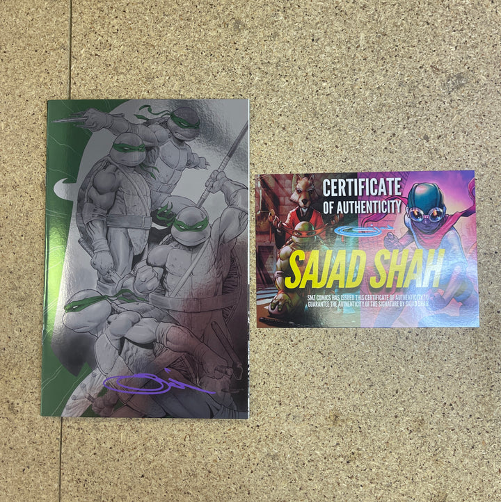 Teenage Mutant Ninja Turtles Black White & Green #1 Shah SMZ Foil Virgin Sig Purple