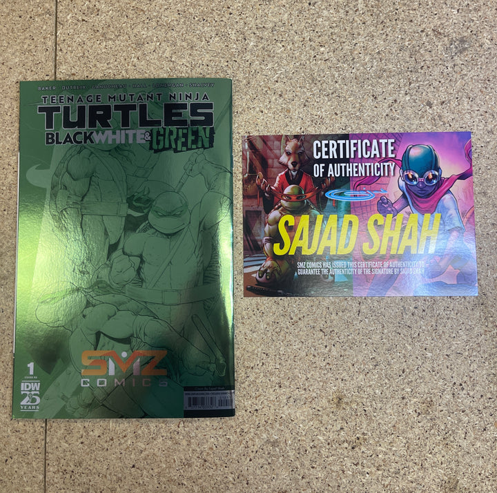 Teenage Mutant Ninja Turtles Black White & Green #1 Shah SMZ Foil Virgin Sig Purple