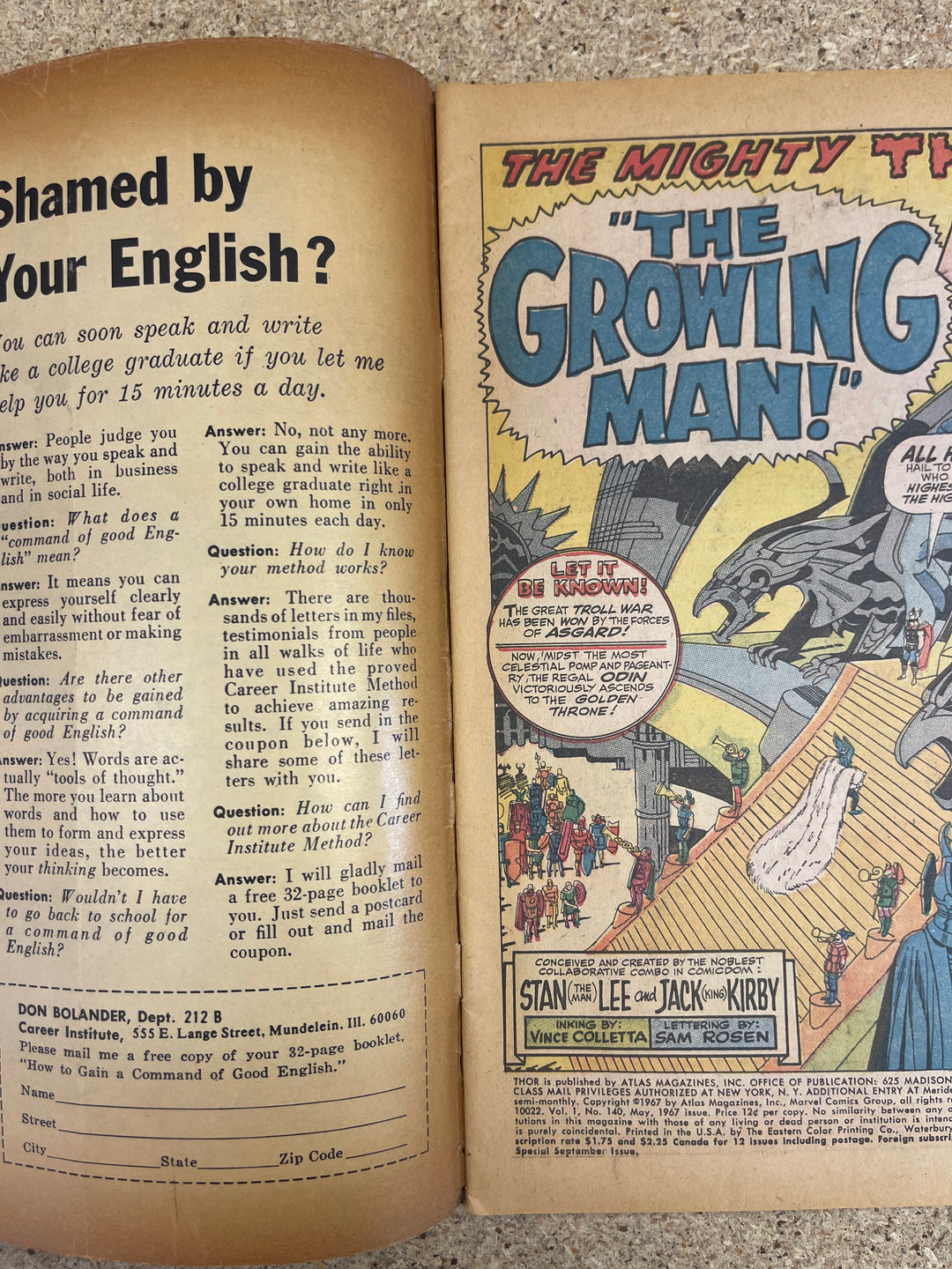 Thor #140 VG 1st Growing Man