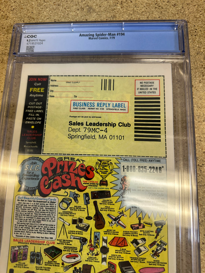 Amazing Spider Man #194 CGC 9.2 1st Black Cat