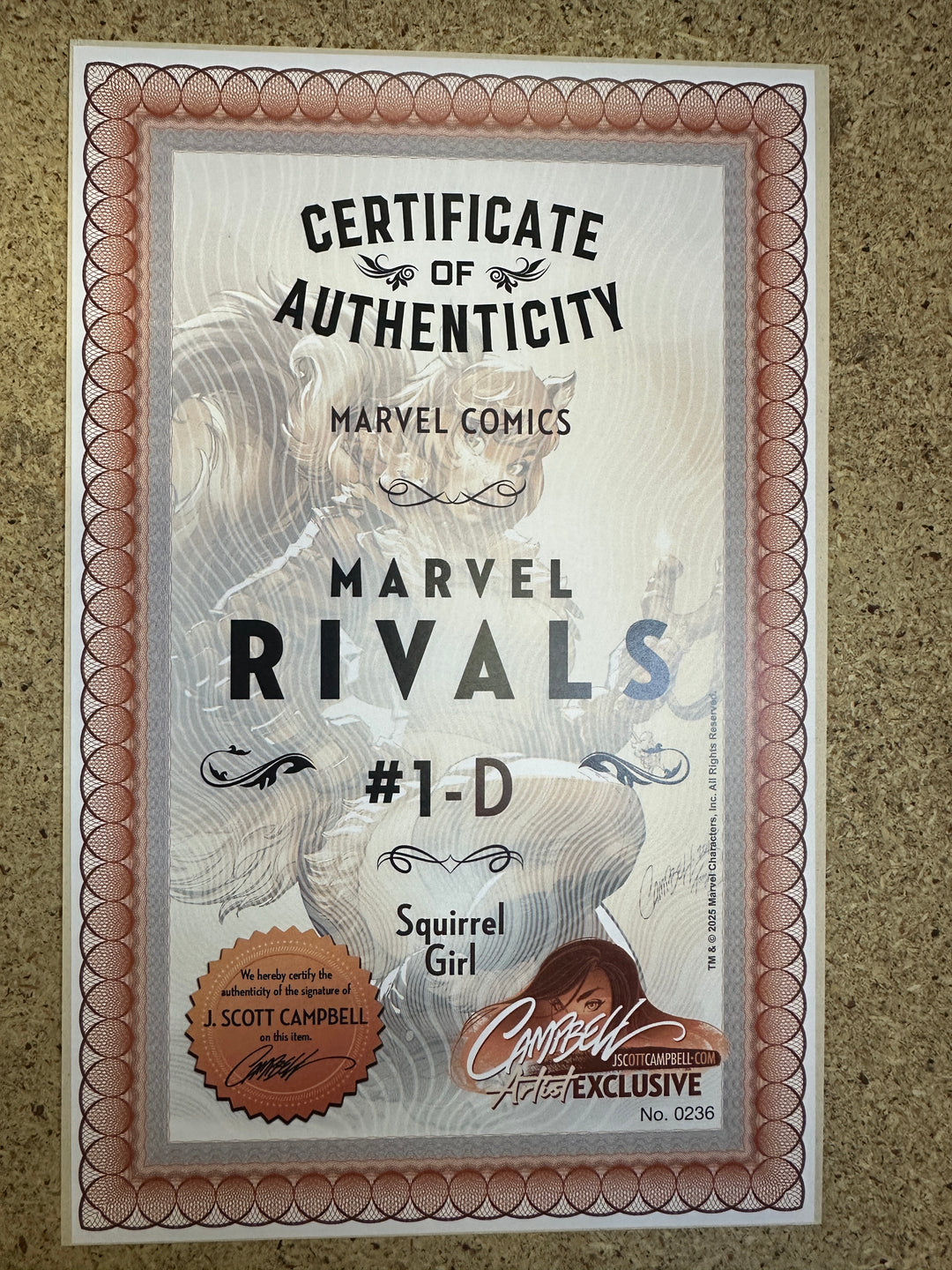 Marvel Rivals #1 D Squirrel Girl signed by J Scott Campbell w/ COA