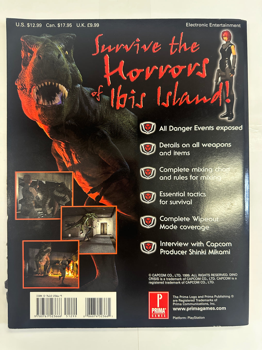 Dino Crisis Prima Official Strategy Guide Sony Playstation Capcom w/ Map